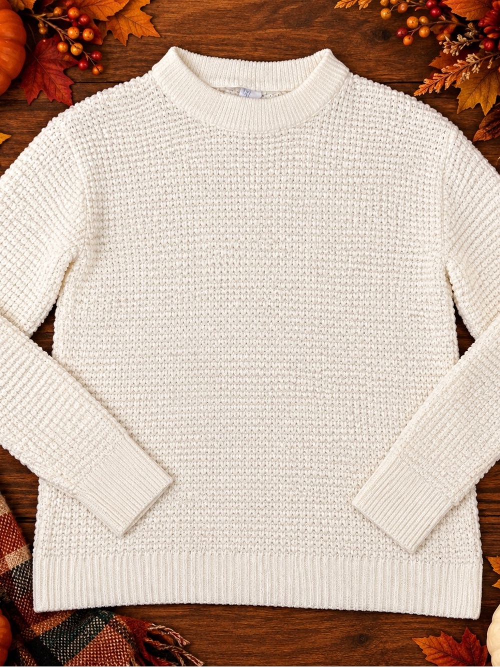 Time and Tru Women’s White Textured Knit Sweater Size S Crew Neck